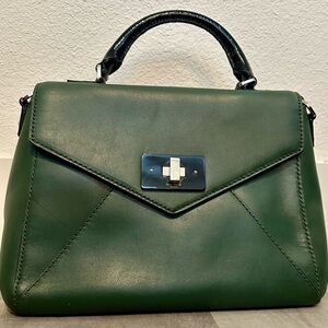KATE SPADE Hunter Green and Black Ostrich Satchel Crossbody w/ Dustbag